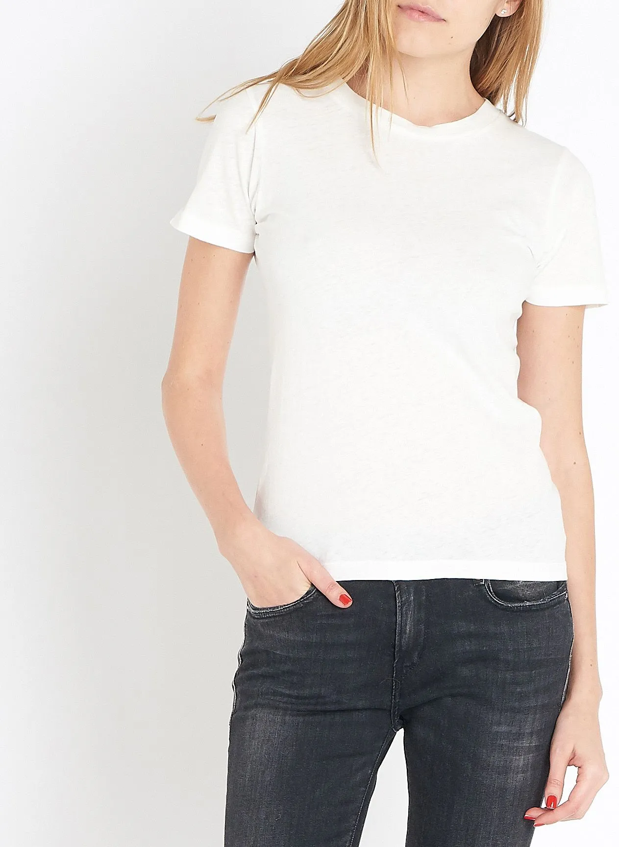 AMERICAN VINTAGE GAMIPY - Camiseta de algodón con cuello redondo en blanco