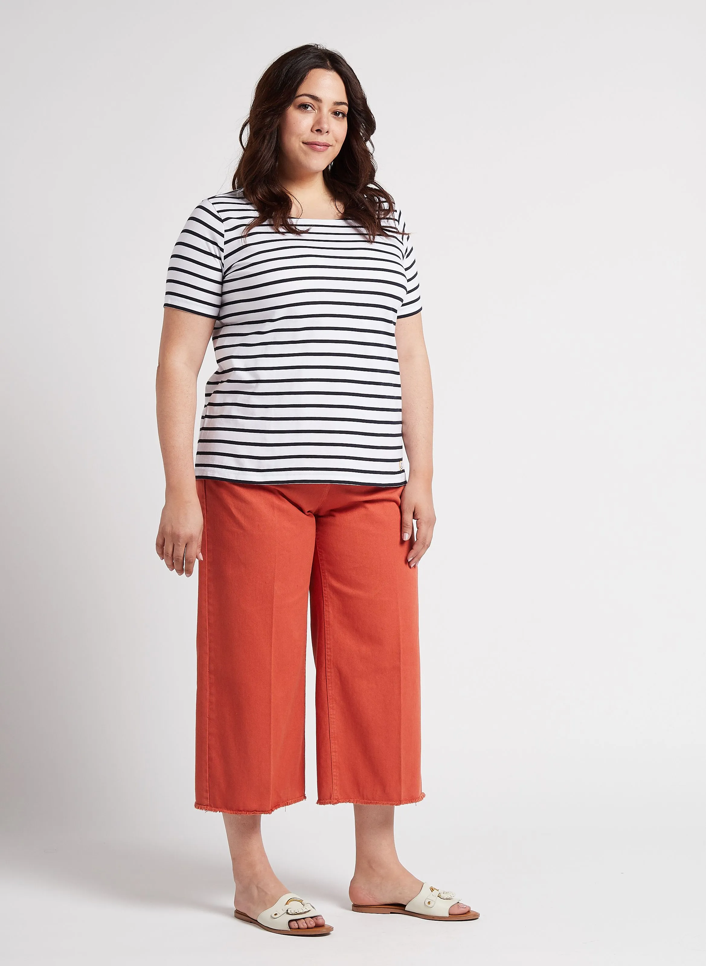 ARMOR LUX MARINIERE - Camiseta ligera de algodón a rayas con cuello barco en blanco