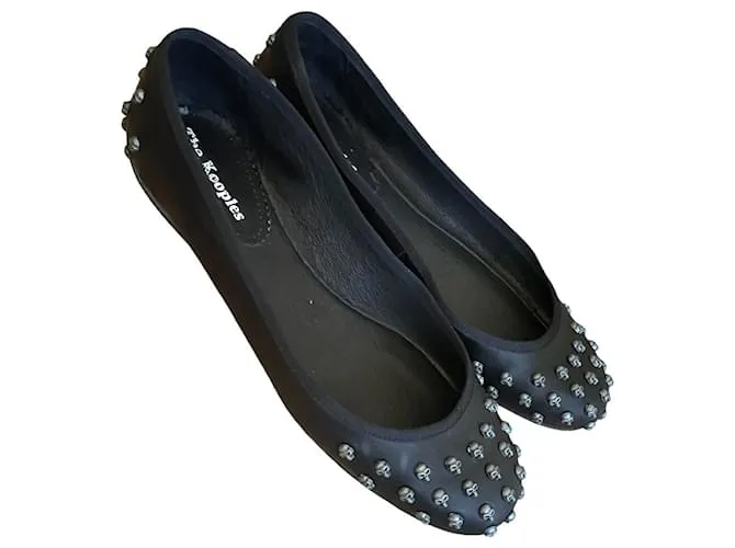 Bailarinas icónicas del glam rock The Kooples 39 Cuero negro y metal. Plata 