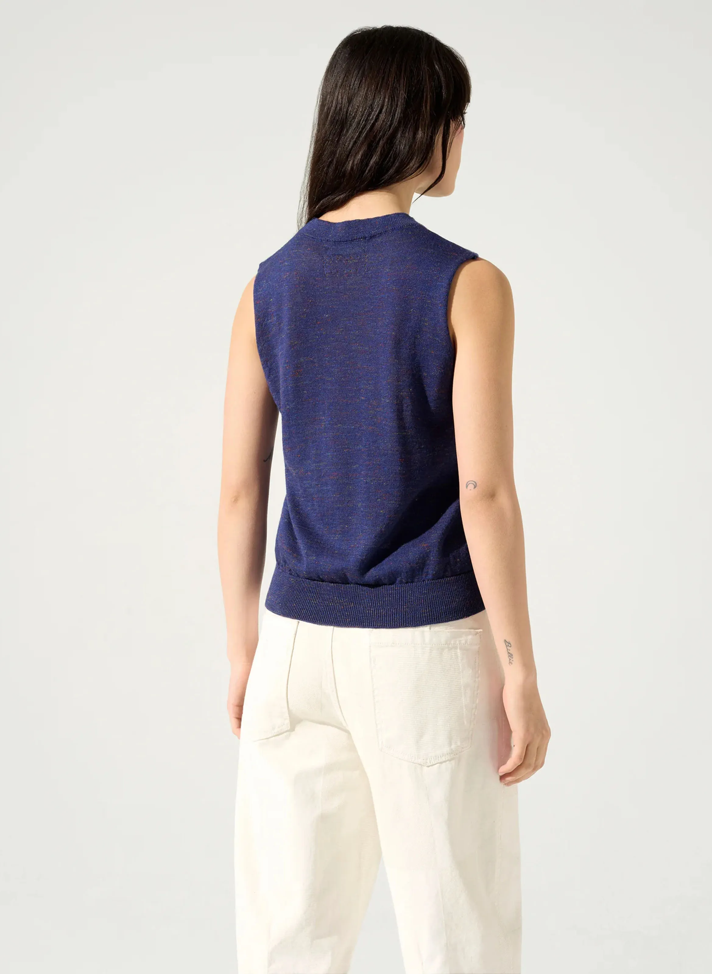 BILLIE - Jersey corto con cuello de lúrex en azul