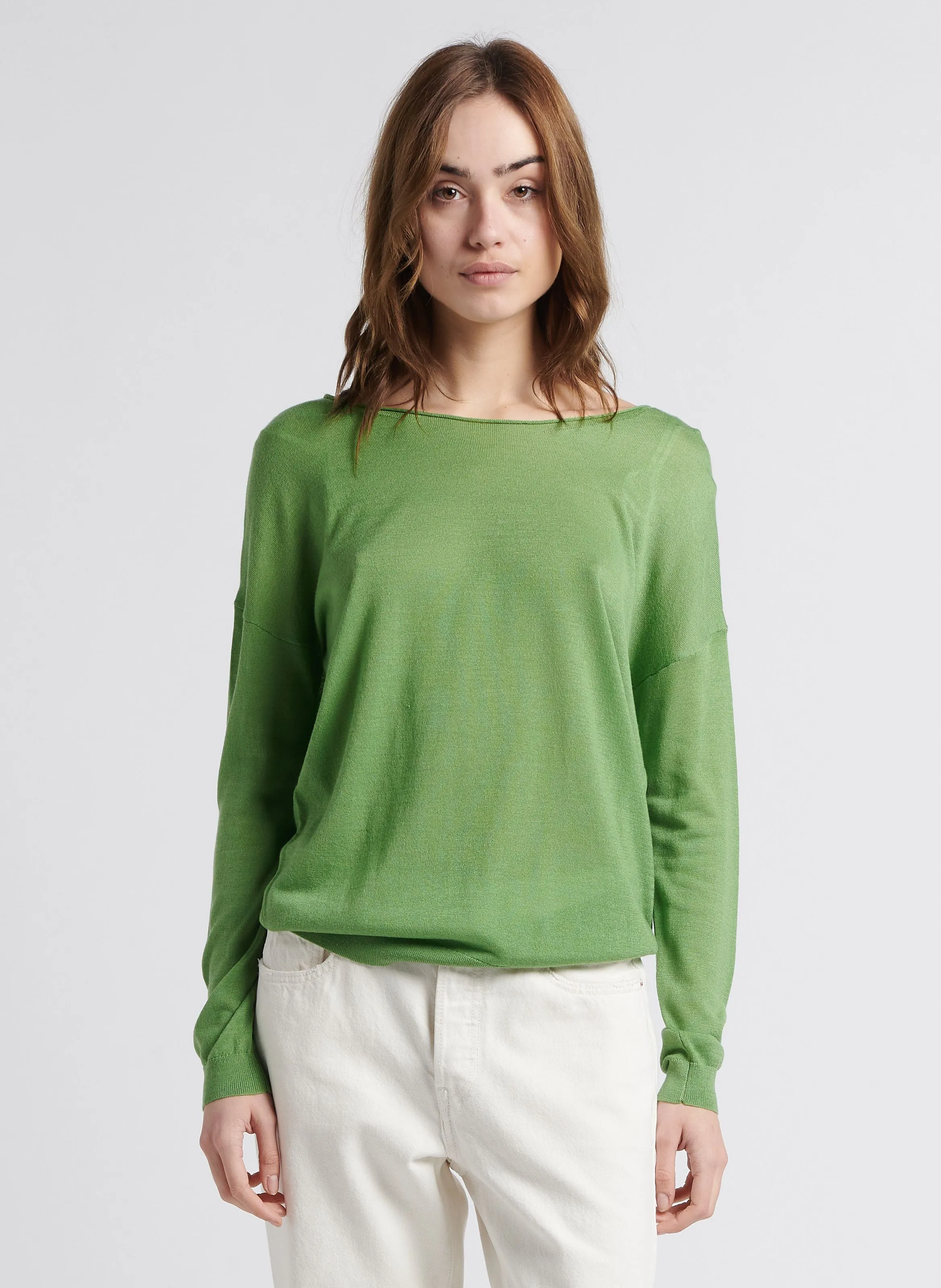 BLEUET - Jersey de punto fino con cuello redondo en verde