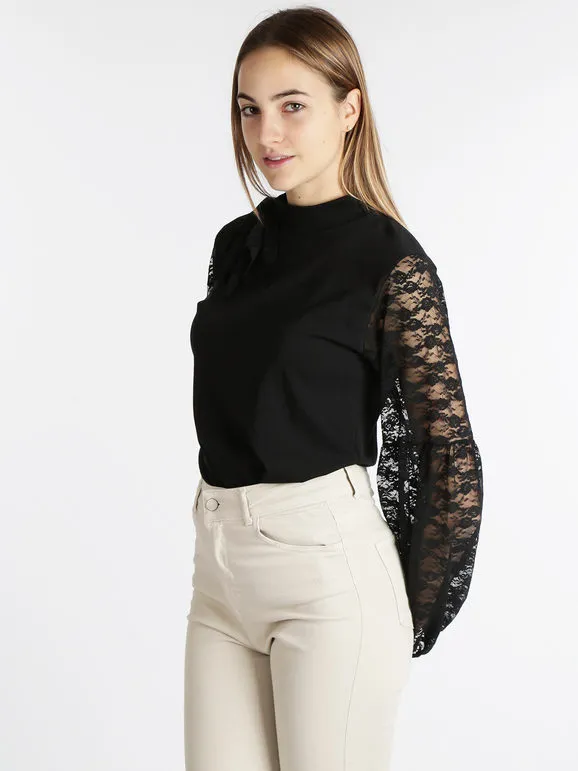 Bluoltremare Jersey de cuello alto con lazo de encaje