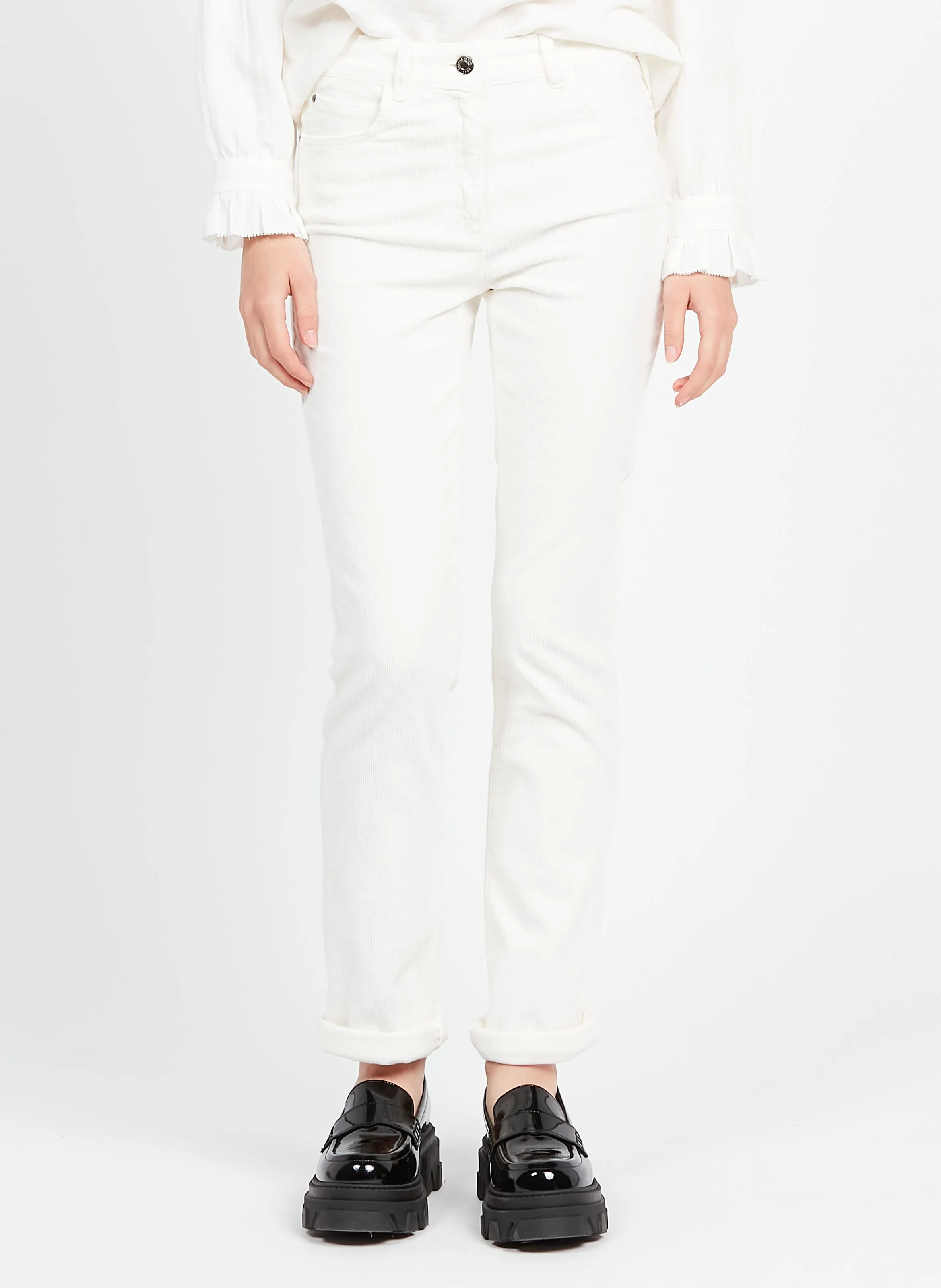 CAROLL CHICAGO - Pantalón recto de pana y mezcla de algodón en blanco