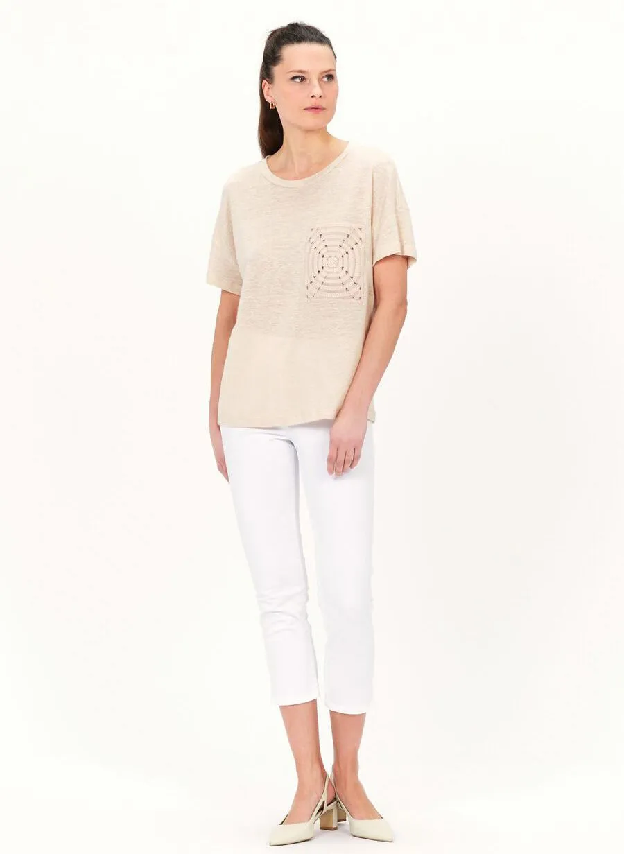CAROLL TGASPARD - Camiseta de mezcla de algodón y lino recta con cuello redondo en blanco