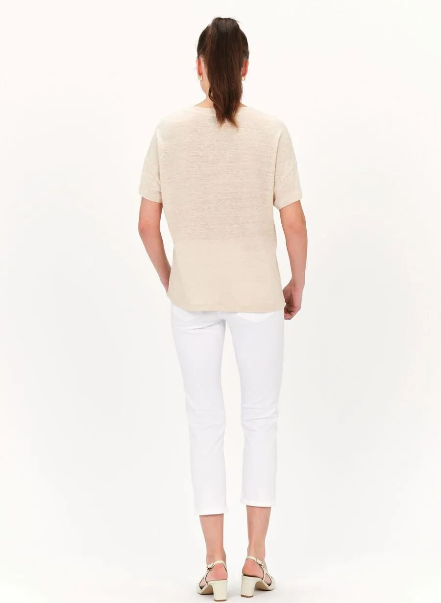 CAROLL TGASPARD - Camiseta de mezcla de algodón y lino recta con cuello redondo en blanco