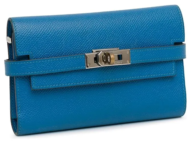 Cartera Depliant Kelly Medium Epsom azul Hermès 