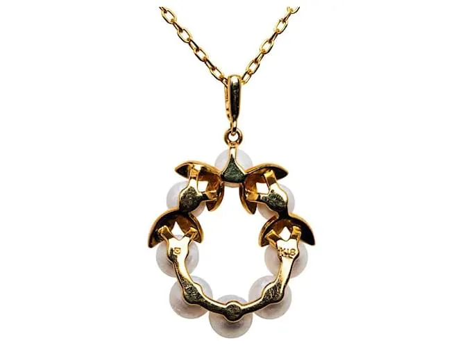 Collar de cadena con motivo de hoja de perla en oro amarillo K18YG de Mikimoto en excelente estado Dorado 