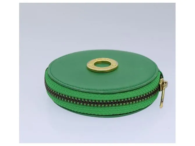 Céline Monedero de cuero CELINE verde dorado Auth 87854 