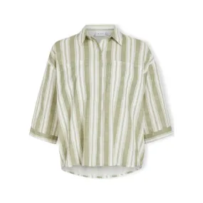 Etni 3/4 Oversize Shirt - Egret/Oil Green