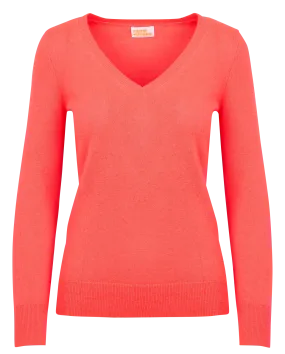 Jersey recto de cachemira con cuello de pico en rosa