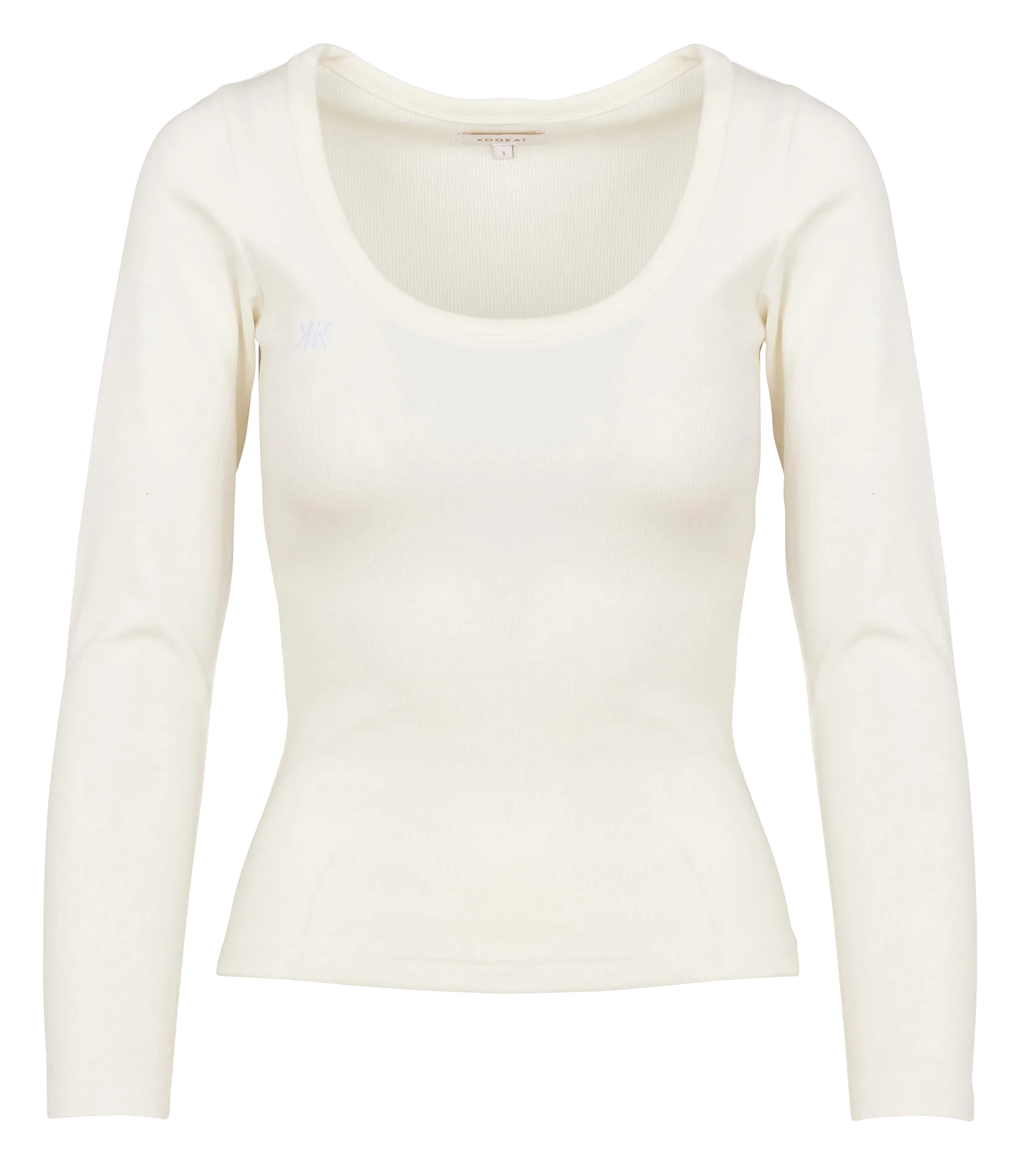 KOOKAI MERRY - Camiseta entallada con cuello redondo bordado en algodón mezclado en blanco