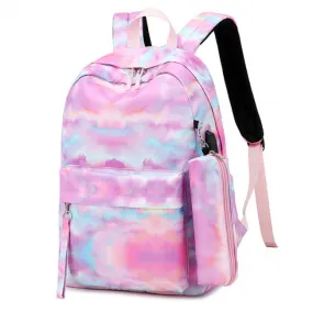 Landscape Ink Cloud Printing With USB Port Lightweight Large Handbag Pencil Case 3 Piece Set School Bag For Teen Student Backpac