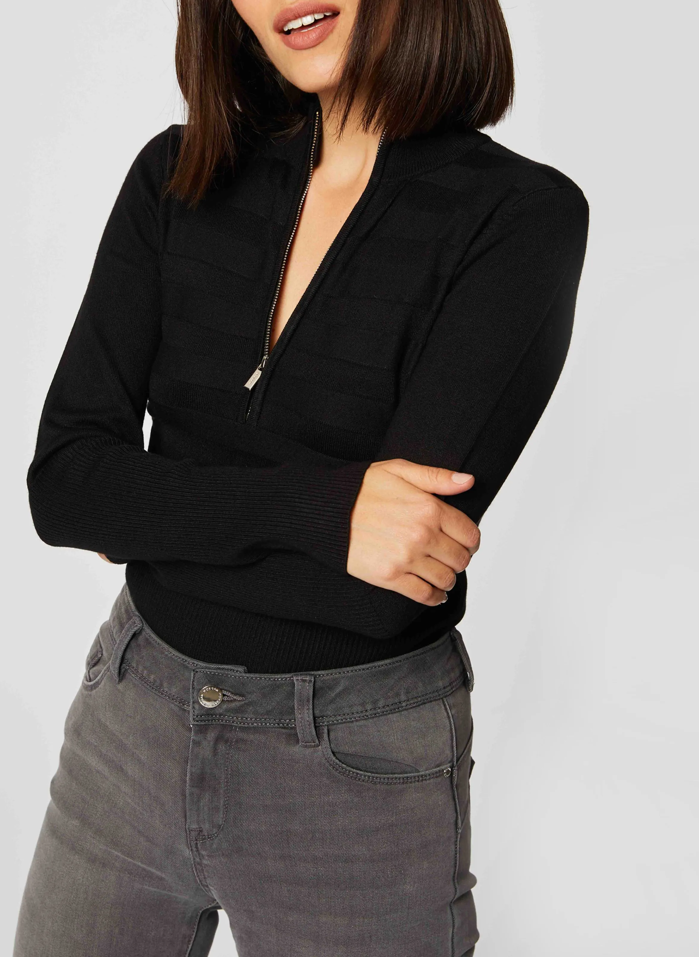 MENZIP.N - Jersey con cuello alto y cremallera en negro