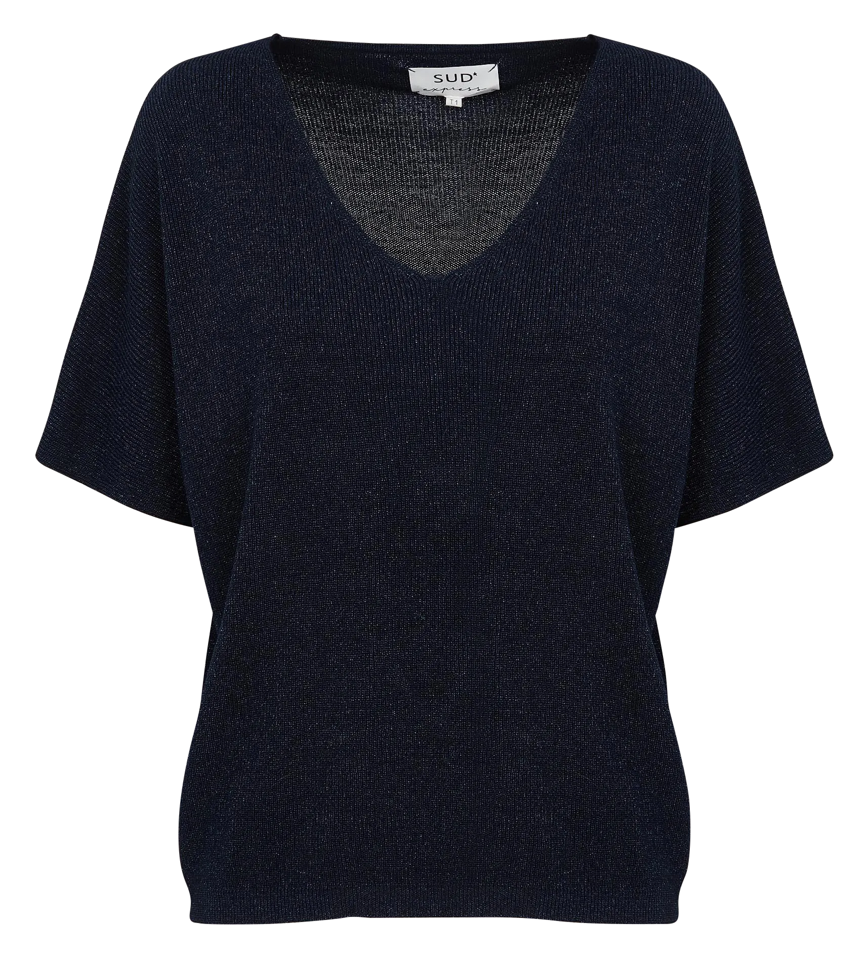 MIKOLAYX - Jersey holgado con cuello de pico brillante en azul
