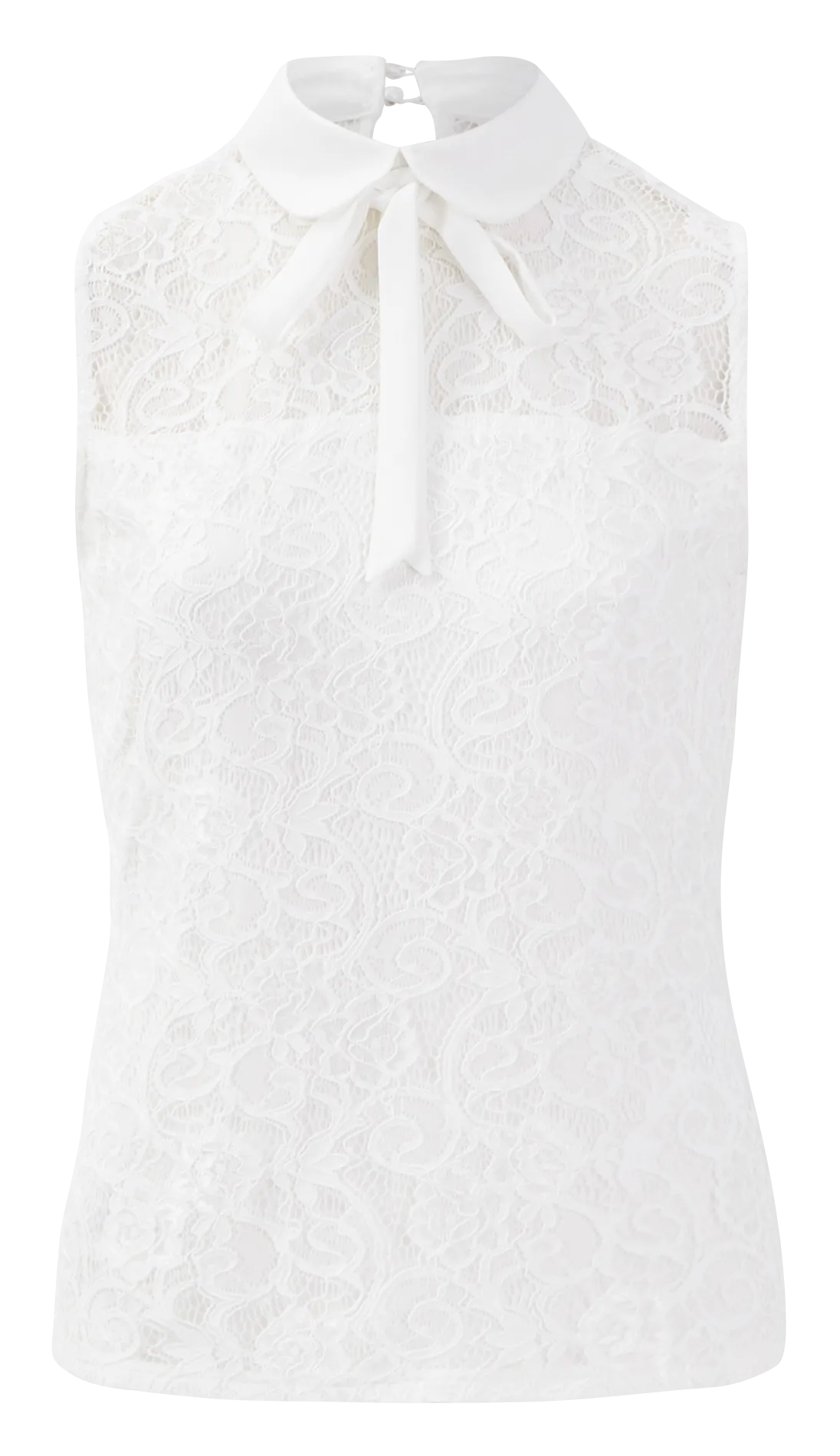 MORGAN Top de encaje con cuello claudine sin mangas en blanco