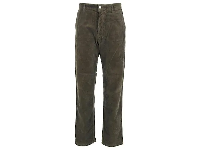 Pantalón recto Ami Paris de pana de algodón verde oliva 