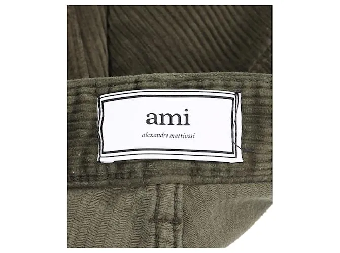 Pantalón recto Ami Paris de pana de algodón verde oliva 