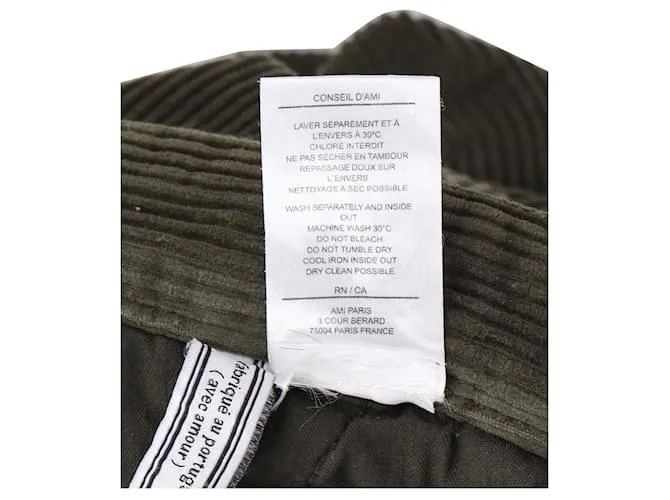 Pantalón recto Ami Paris de pana de algodón verde oliva 