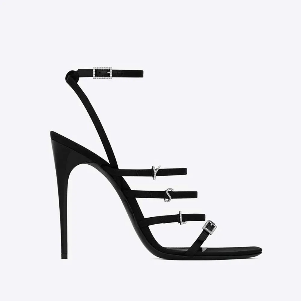 Saint Laurent YSL Sandalias Jerry Mujer en satén crepé y pedrería