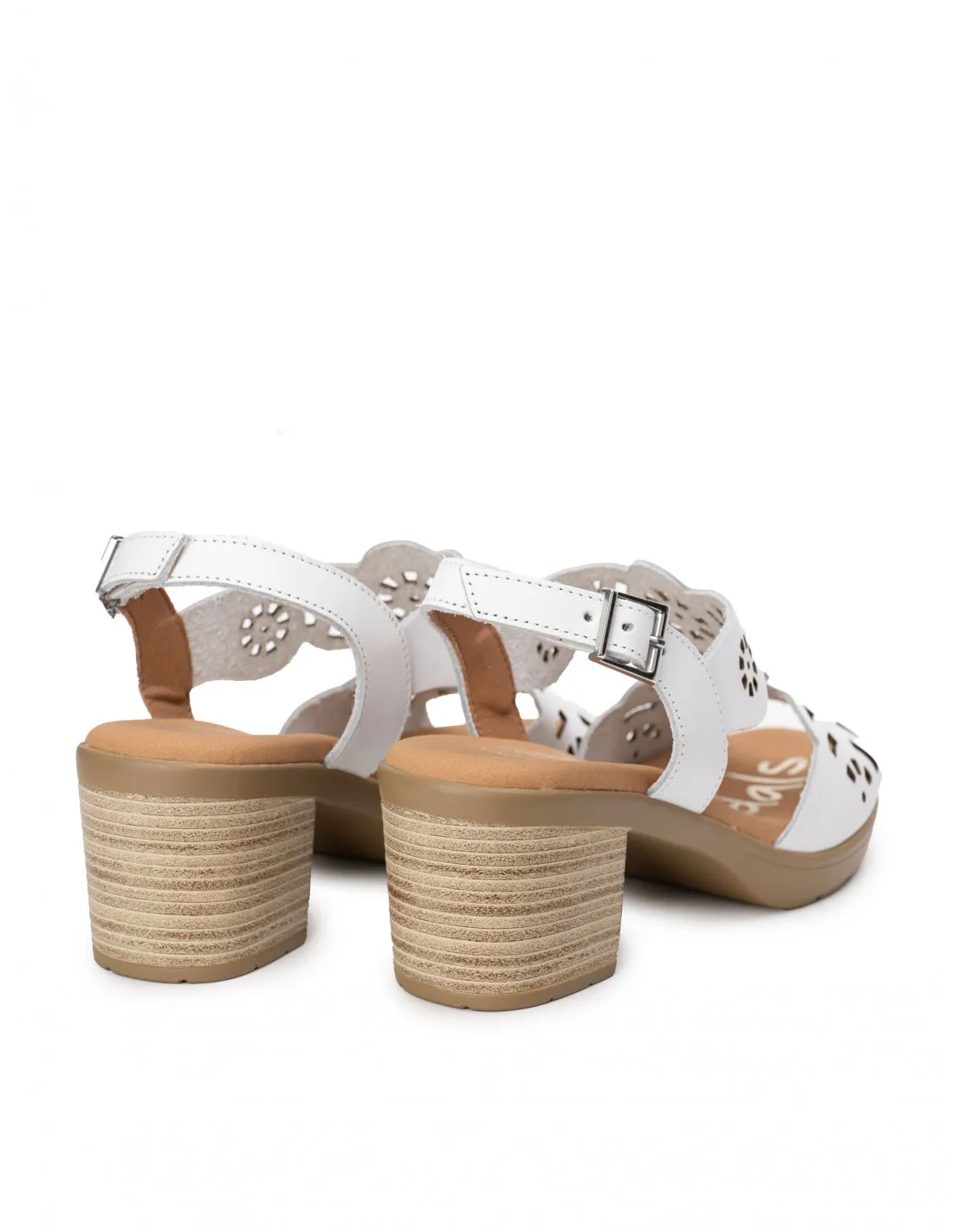 Sandalias Blancas Troqueladas Tacón