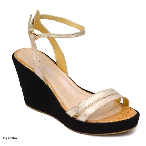 Sandalias cuña mujer douradas by zolibo