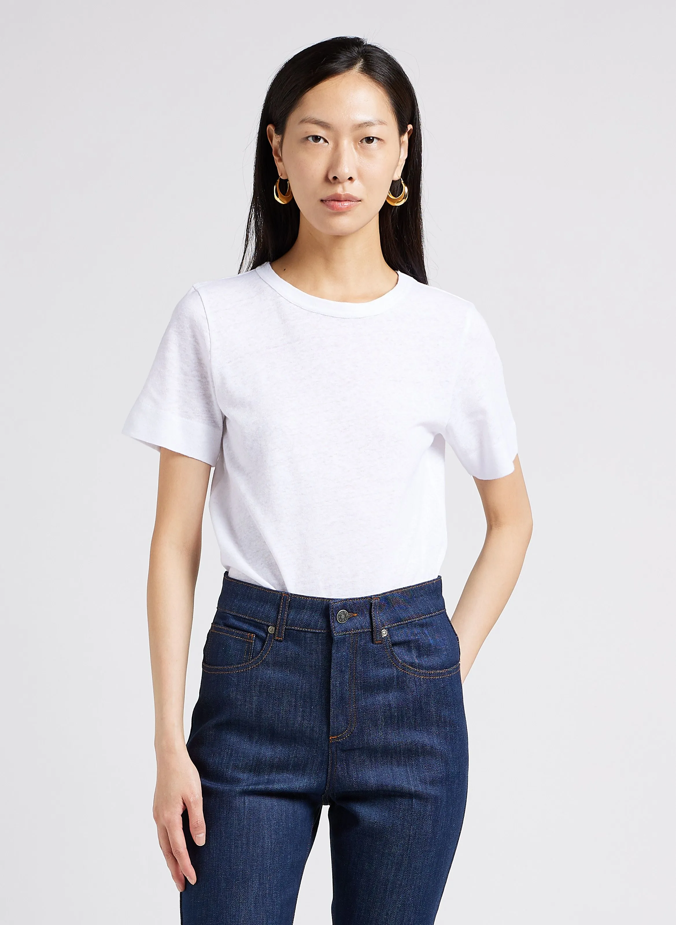 SOEUR CYRIL - Camiseta de mezcla de algodón con cuello redondo en blanco