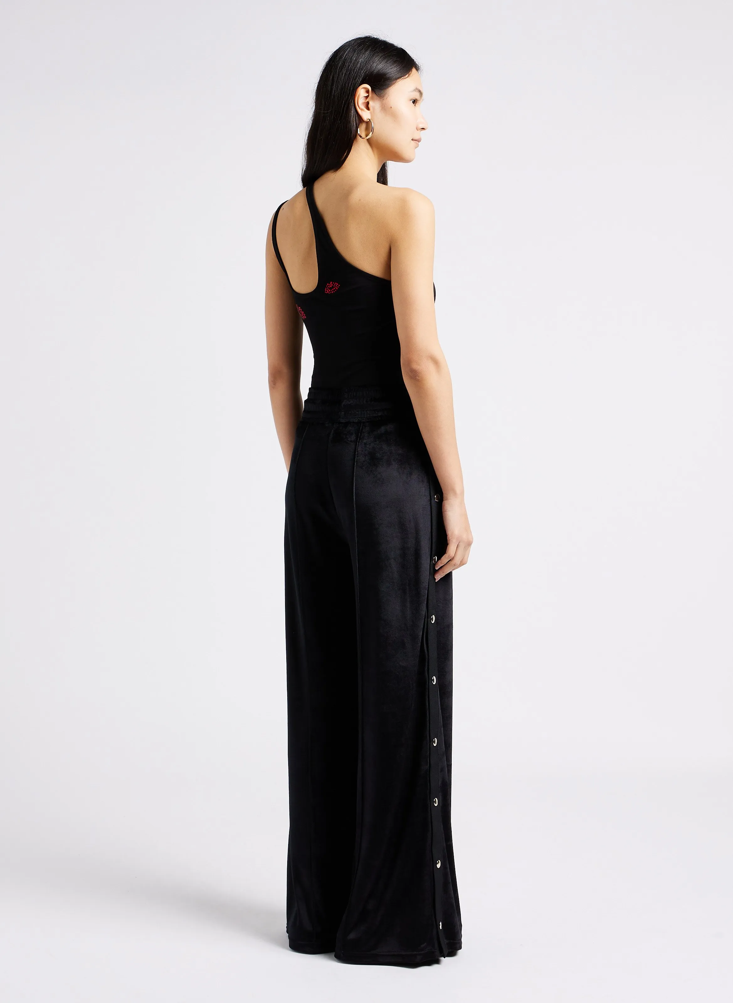 SONIA RYKIEL Top asimétrico de tirantes finos con pedrería en negro