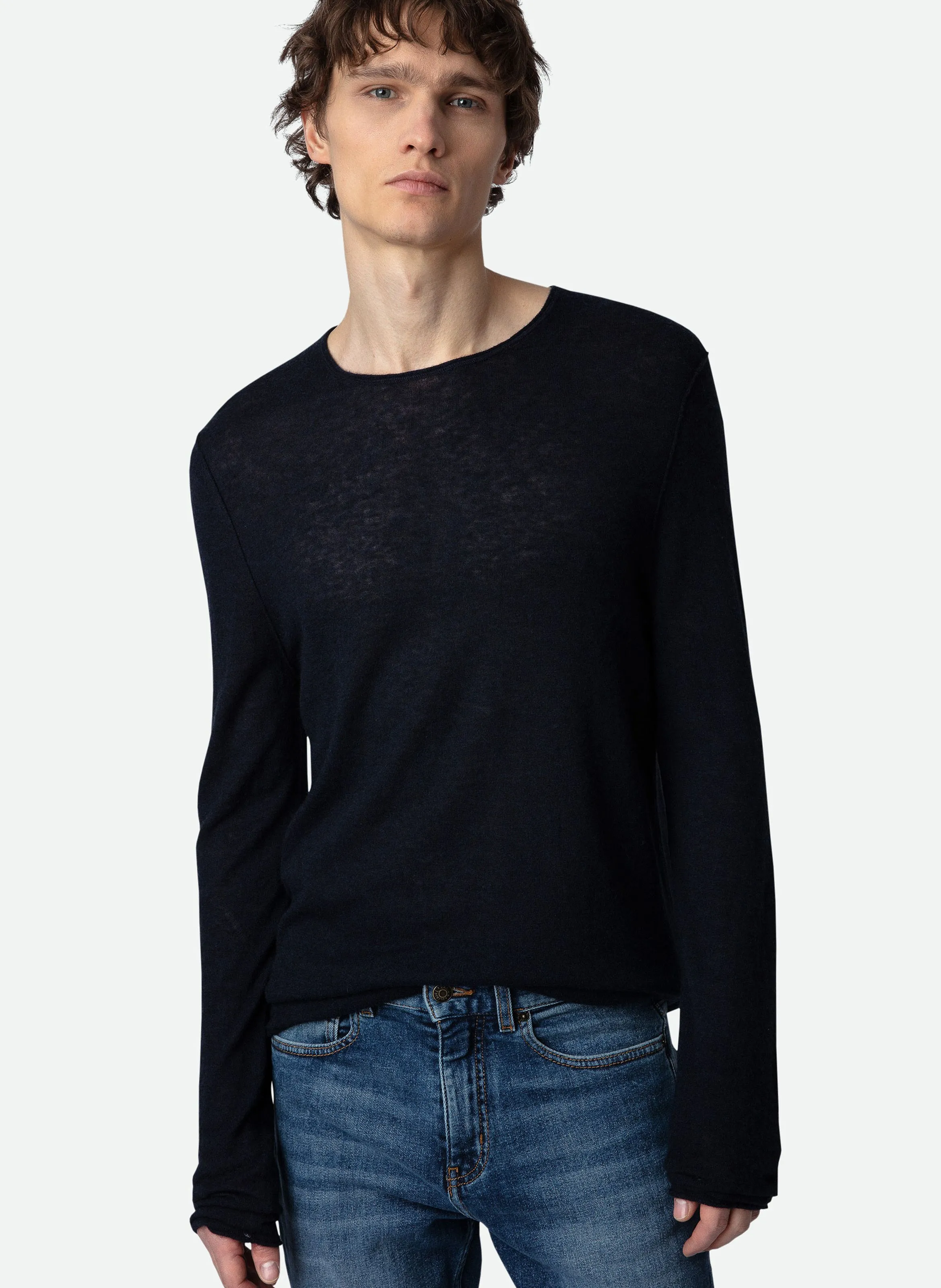 TEISS - Jersey de cachemira con cuello redondo en azul