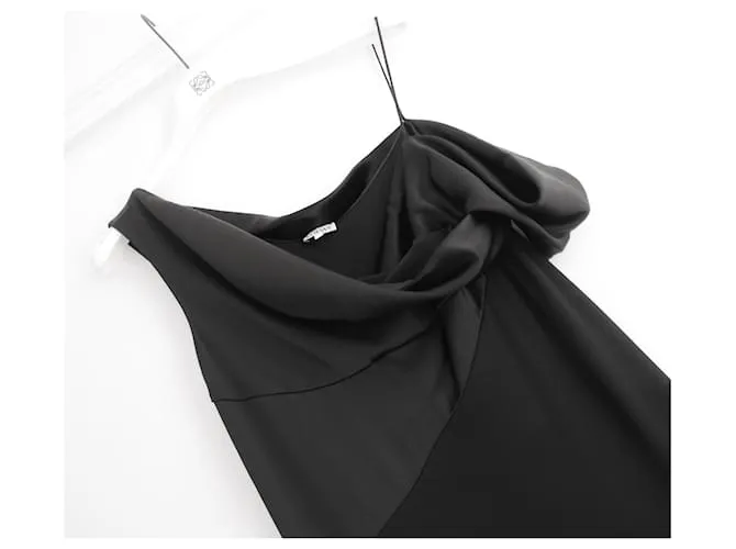 Vestido drapeado de satén y crepé con cadena Anagrama Loewe Negro 
